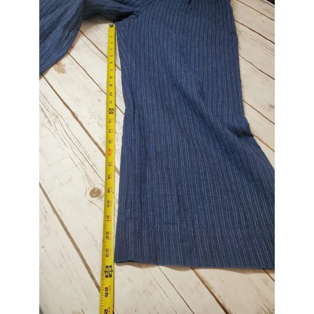 Banana Republic Womens 2 Jumpsuit Wide-Leg Crop Linen Pockets Indigo‎ Striped